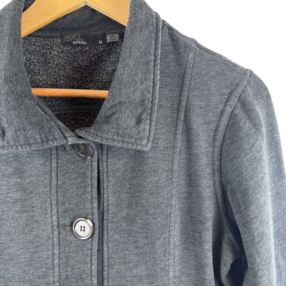 prAna Catrina Jacket Womens Medium Gray Button Front Fleece Lined Funnel Neck